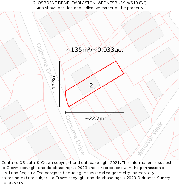 2, OSBORNE DRIVE, DARLASTON, WEDNESBURY, WS10 8YQ: Plot and title map