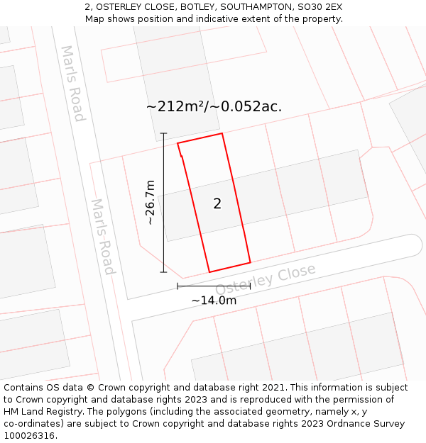 2, OSTERLEY CLOSE, BOTLEY, SOUTHAMPTON, SO30 2EX: Plot and title map