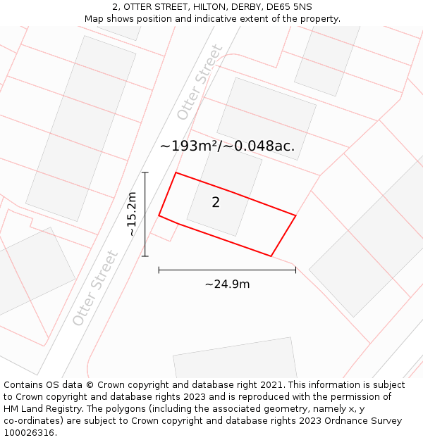 2, OTTER STREET, HILTON, DERBY, DE65 5NS: Plot and title map