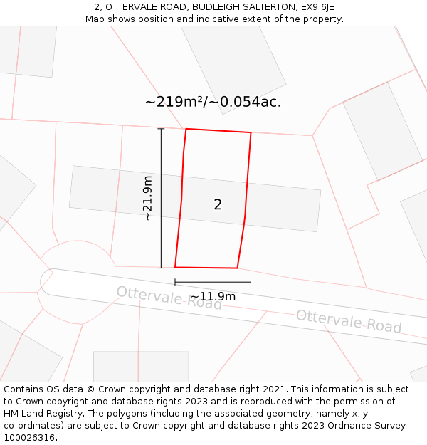 2, OTTERVALE ROAD, BUDLEIGH SALTERTON, EX9 6JE: Plot and title map