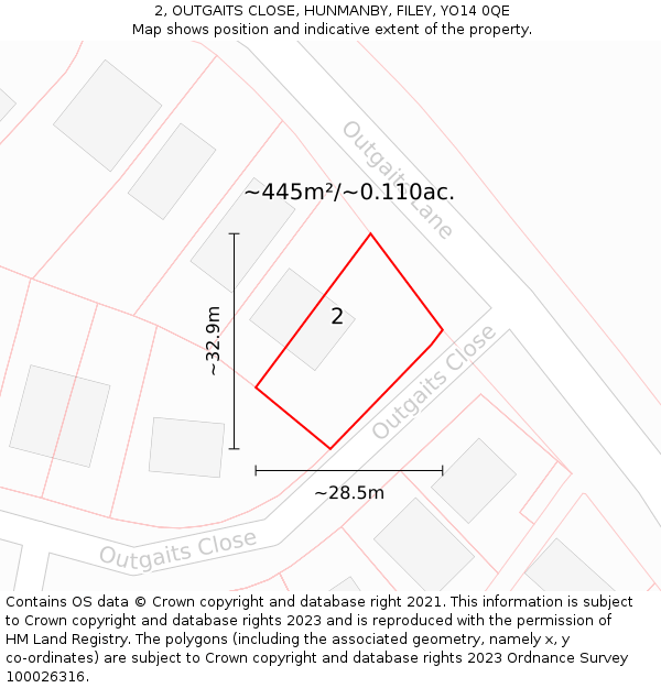 2, OUTGAITS CLOSE, HUNMANBY, FILEY, YO14 0QE: Plot and title map