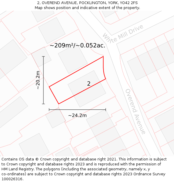 2, OVEREND AVENUE, POCKLINGTON, YORK, YO42 2FS: Plot and title map