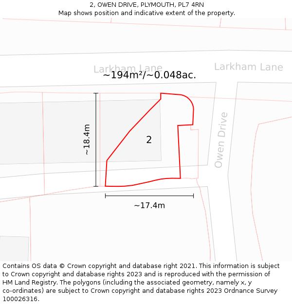 2, OWEN DRIVE, PLYMOUTH, PL7 4RN: Plot and title map