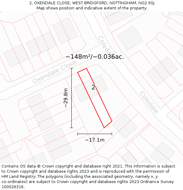 2, OXENDALE CLOSE, WEST BRIDGFORD, NOTTINGHAM, NG2 6SJ: Plot and title map