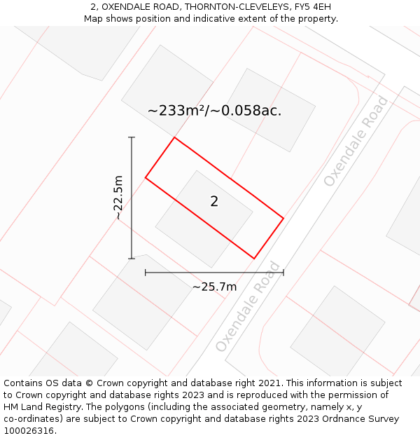 2, OXENDALE ROAD, THORNTON-CLEVELEYS, FY5 4EH: Plot and title map