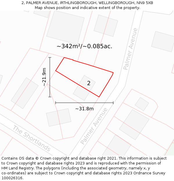 2, PALMER AVENUE, IRTHLINGBOROUGH, WELLINGBOROUGH, NN9 5XB: Plot and title map