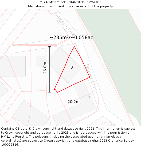 2, PALMER CLOSE, STANSTED, CM24 8FB: Plot and title map