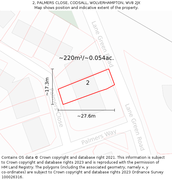 2, PALMERS CLOSE, CODSALL, WOLVERHAMPTON, WV8 2JX: Plot and title map