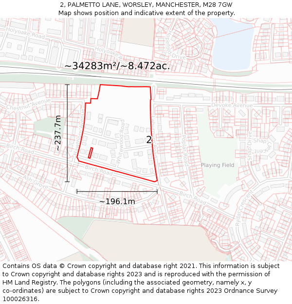 2, PALMETTO LANE, WORSLEY, MANCHESTER, M28 7GW: Plot and title map