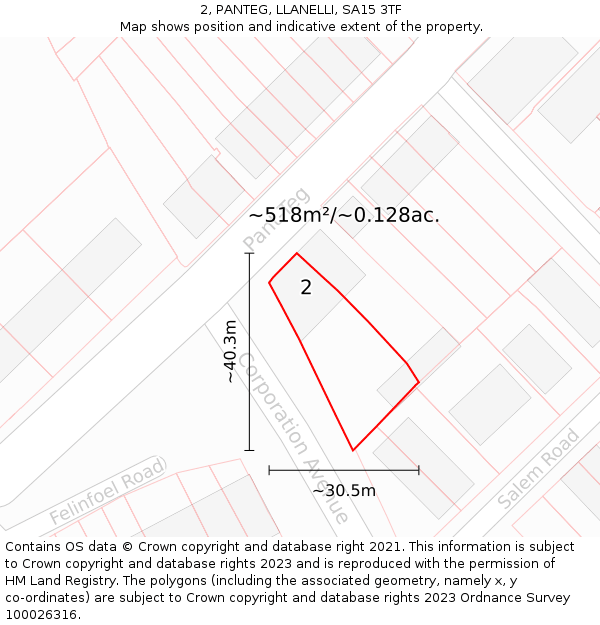 2, PANTEG, LLANELLI, SA15 3TF: Plot and title map