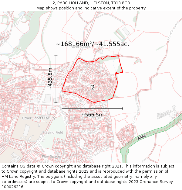 2, PARC HOLLAND, HELSTON, TR13 8GR: Plot and title map