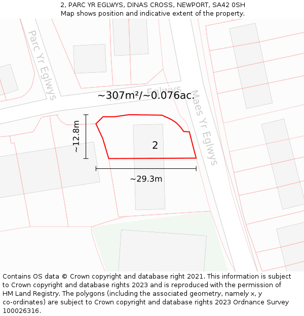 2, PARC YR EGLWYS, DINAS CROSS, NEWPORT, SA42 0SH: Plot and title map