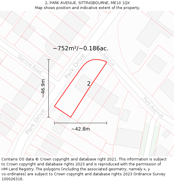 2, PARK AVENUE, SITTINGBOURNE, ME10 1QX: Plot and title map