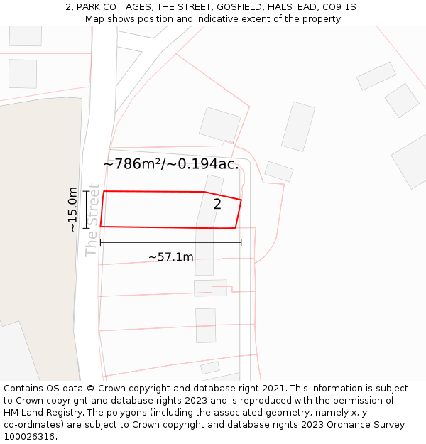 2, PARK COTTAGES, THE STREET, GOSFIELD, HALSTEAD, CO9 1ST: Plot and title map