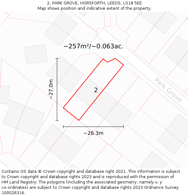 2, PARK GROVE, HORSFORTH, LEEDS, LS18 5EE: Plot and title map