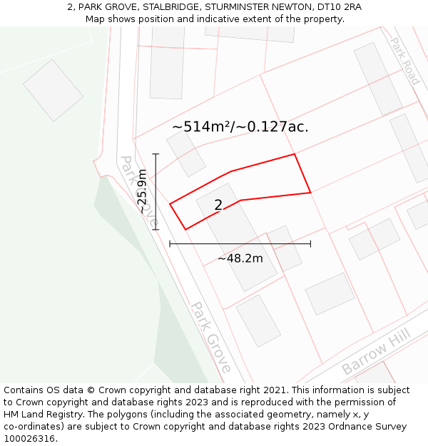 2, PARK GROVE, STALBRIDGE, STURMINSTER NEWTON, DT10 2RA: Plot and title map