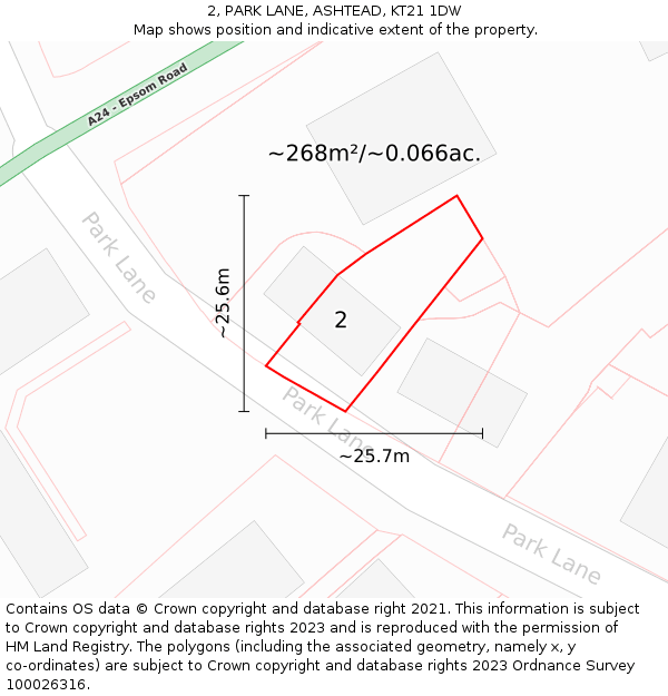 2, PARK LANE, ASHTEAD, KT21 1DW: Plot and title map