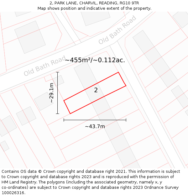 2, PARK LANE, CHARVIL, READING, RG10 9TR: Plot and title map