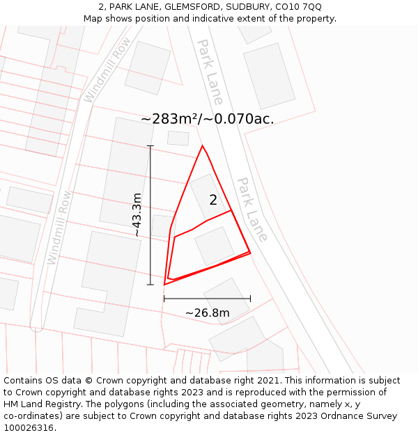 2, PARK LANE, GLEMSFORD, SUDBURY, CO10 7QQ: Plot and title map