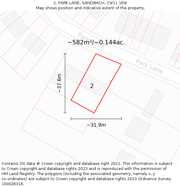 2, PARK LANE, SANDBACH, CW11 1EW: Plot and title map