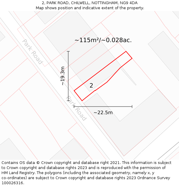 2, PARK ROAD, CHILWELL, NOTTINGHAM, NG9 4DA: Plot and title map