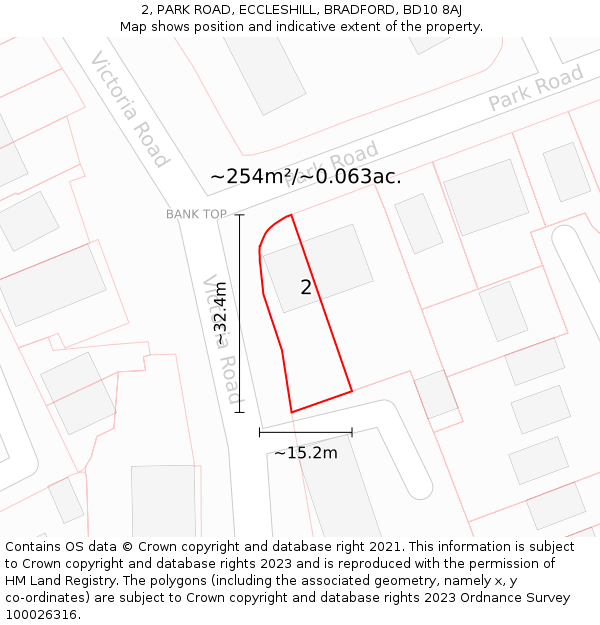 2, PARK ROAD, ECCLESHILL, BRADFORD, BD10 8AJ: Plot and title map