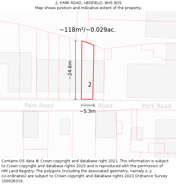 2, PARK ROAD, HENFIELD, BN5 9DS: Plot and title map