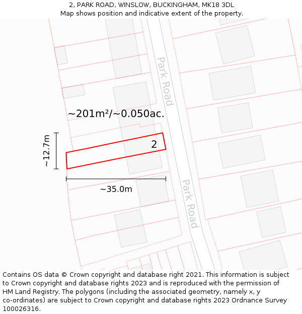 2, PARK ROAD, WINSLOW, BUCKINGHAM, MK18 3DL: Plot and title map