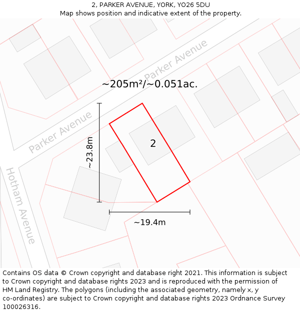 2, PARKER AVENUE, YORK, YO26 5DU: Plot and title map