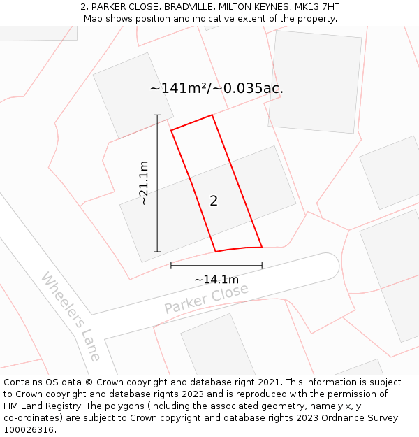 2, PARKER CLOSE, BRADVILLE, MILTON KEYNES, MK13 7HT: Plot and title map