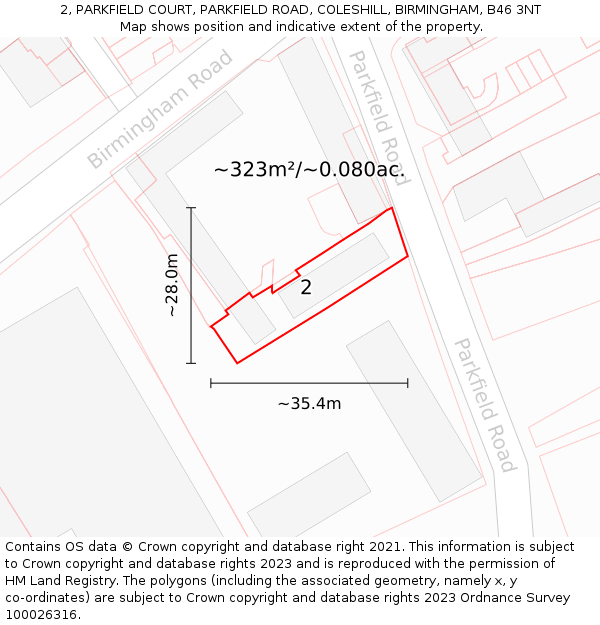 2, PARKFIELD COURT, PARKFIELD ROAD, COLESHILL, BIRMINGHAM, B46 3NT: Plot and title map