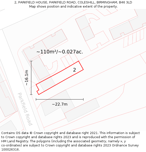 2, PARKFIELD HOUSE, PARKFIELD ROAD, COLESHILL, BIRMINGHAM, B46 3LD: Plot and title map