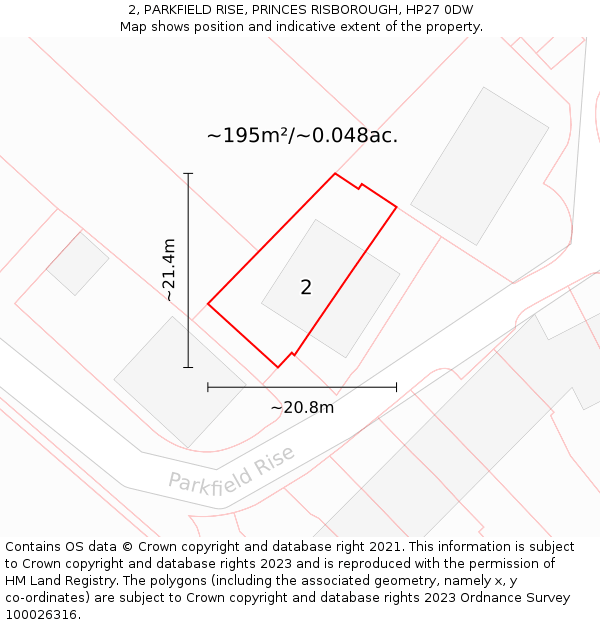 2, PARKFIELD RISE, PRINCES RISBOROUGH, HP27 0DW: Plot and title map