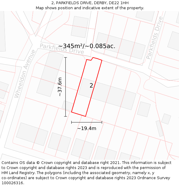 2, PARKFIELDS DRIVE, DERBY, DE22 1HH: Plot and title map