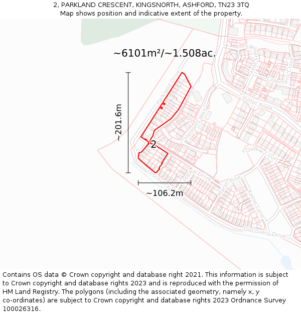 2, PARKLAND CRESCENT, KINGSNORTH, ASHFORD, TN23 3TQ: Plot and title map