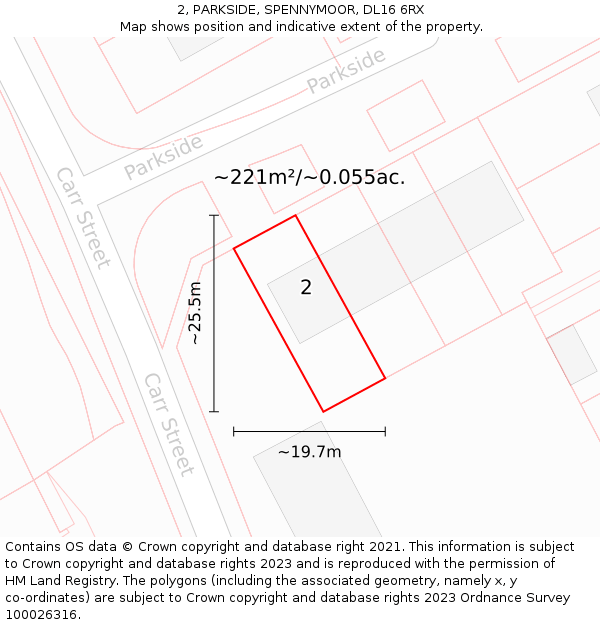 2, PARKSIDE, SPENNYMOOR, DL16 6RX: Plot and title map