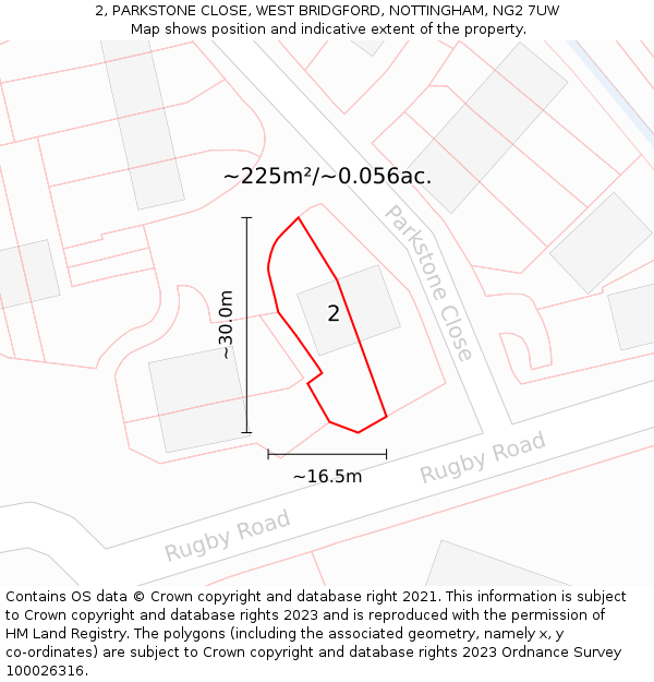 2, PARKSTONE CLOSE, WEST BRIDGFORD, NOTTINGHAM, NG2 7UW: Plot and title map