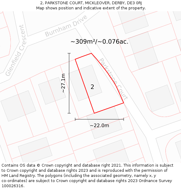 2, PARKSTONE COURT, MICKLEOVER, DERBY, DE3 0RJ: Plot and title map