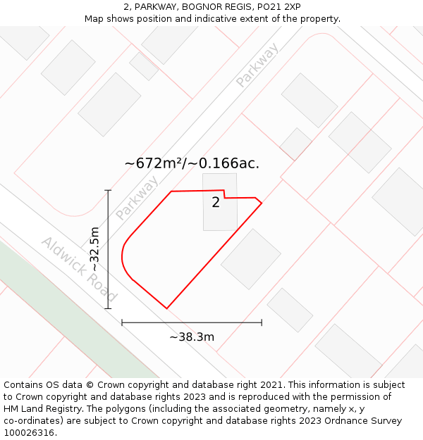 2, PARKWAY, BOGNOR REGIS, PO21 2XP: Plot and title map