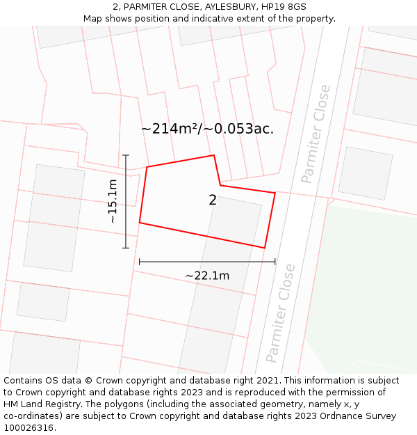 2, PARMITER CLOSE, AYLESBURY, HP19 8GS: Plot and title map