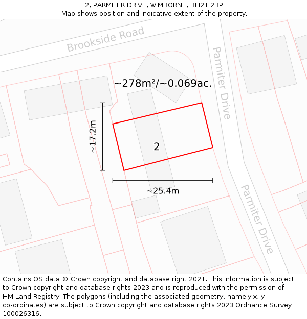 2, PARMITER DRIVE, WIMBORNE, BH21 2BP: Plot and title map