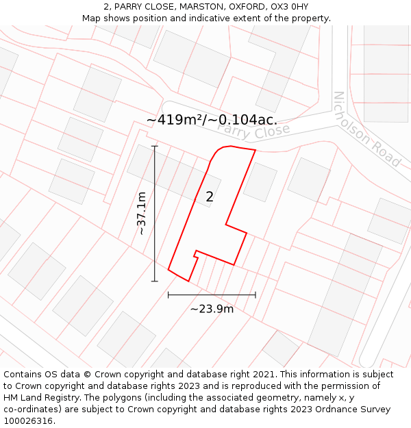 2, PARRY CLOSE, MARSTON, OXFORD, OX3 0HY: Plot and title map