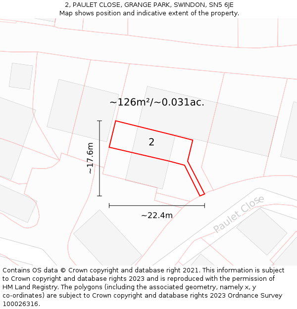 2, PAULET CLOSE, GRANGE PARK, SWINDON, SN5 6JE: Plot and title map