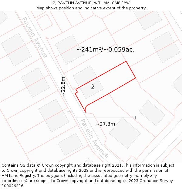 2, PAVELIN AVENUE, WITHAM, CM8 1YW: Plot and title map