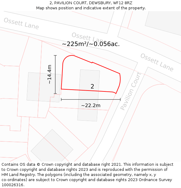 2, PAVILION COURT, DEWSBURY, WF12 8RZ: Plot and title map