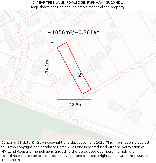 2, PEAR TREE LANE, ROWLEDGE, FARNHAM, GU10 4DW: Plot and title map