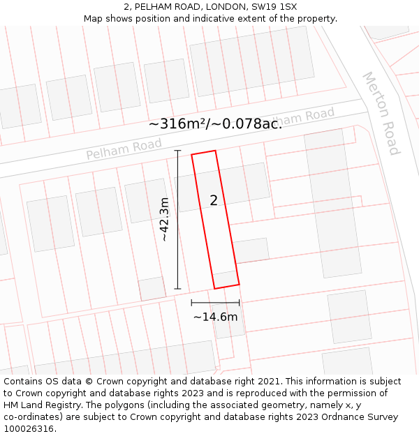 2, PELHAM ROAD, LONDON, SW19 1SX: Plot and title map