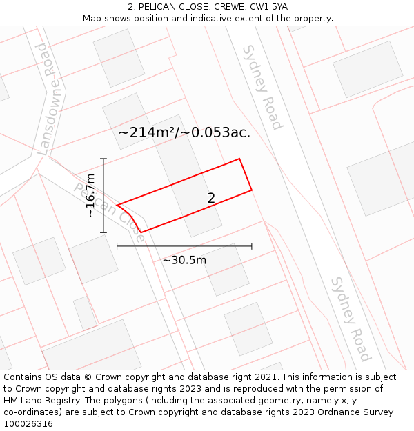 2, PELICAN CLOSE, CREWE, CW1 5YA: Plot and title map