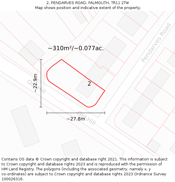 2, PENDARVES ROAD, FALMOUTH, TR11 2TW: Plot and title map