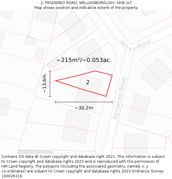 2, PENDERED ROAD, WELLINGBOROUGH, NN8 2LT: Plot and title map